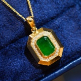 14k Gold 0.96 Ct Vivid Green Natural Emerald & Diamond Necklace