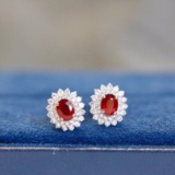 14k Gold 1.38 Ctw Natural Ruby & Diamond Earrings