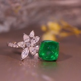 14k Gold 3.17 Ctw Vivid Green Natural Emerald & Diamond Ring