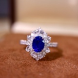 14k Gold 1.90 Ctw Vivid Blue Natural Sapphire & Diamond Ring