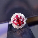 14k Gold 1.89 Ctw Vivid Red Natural Ruby & Diamond Ring