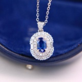 14k Gold 1.48 Ctw Natural Sapphire & Diamond Pendant