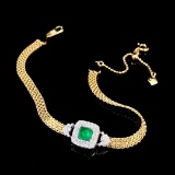 14k Gold 0.55 Ctw Vivid Green Natural Emerald & Diamond Bracelet