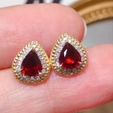 14k Gold 1.59 Ctw Natural Ruby & Diamond Earrings
