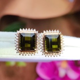 14k Gold 3.3 Ct Natural Tourmaline & Diamond Earrings