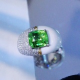 14k Gold 3.85 Ctw Natural Tsavorite & Diamond Ring