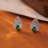 14k Gold 0.70 Ctw Vivid Green Natural Emerald & Diamond Earrings