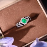 14k Gold 0.78 Ctw Vivid Green Natural Emerald & Diamond Ring