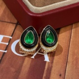 14k Gold 1.17 Ctw Vivid Green Natural Emerald & Diamond Earrings