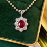 14k Gold 1.30 Ctw Natural Ruby & Diamond Pendant