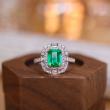 14k Gold 2.54 Ctw Vivid Green Natural Emerald & Diamond Ring