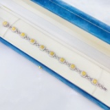 14k Gold 3.75 Ctw Natural Yellow Diamond & Diamond Bracelet