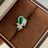 14k Gold 1.23 Ctw Vivid Green Natural Emerald & Diamond Ring