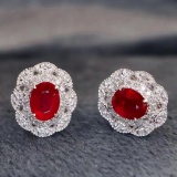 14k Gold 0.87 Ctw Natural Ruby & Diamond Earrings