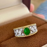 14k Gold 0.56 Ctw Vivid Green Natural Emerald & Diamond Ring