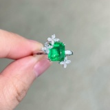 14k Gold 1.94 Ctw Vivid Green Natural Emerald & Diamond Ring