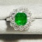 14k Gold 1.99 Ctw Vivid Green Natural Emerald & Diamond & Cocktail Ring