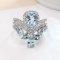 14k Gold 2.30 Ctw Natural Aquamarine & Diamond & Cocktail Ring