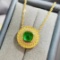 14k Gold 1.26 Ctw Vivid Green Natural Emerald & Diamond Necklace
