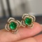 14k Gold 1.78 Ctw Natural Emerald & Diamond Earrings