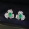 14k Gold 0.66 Ctw Vivid Green Natural Emerald & Diamond Earrings