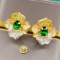 14k Gold 2.73 Ctw Vivid Green Natural Tsavorite & Diamond & Flowers Earrings