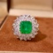 14k Gold 5.92 Ctw Vivid Green Natural Emerald & Diamond Ring