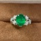 14k Gold 3.06 Ctw Vivid Green Natural Emerald & Diamond Ring