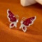 14k Gold 2.26 Ctw Vivid Red Natural Ruby & Diamond & Butterfly Earrings
