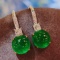 14k Gold 5.37 Ct Vivid Green Natural Emerald & Diamond Earrings