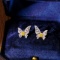 14k Gold 0.86 Ct Natural Color Diamond & Butterfly Earrings