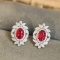 14k Gold 1.35 Ctw Vivid Red Natural Ruby & Diamond Earrings