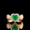 14k Gold 0.86 Ctw Vivid Green Natural Emerald & Diamond Ring