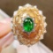 14k Gold 1.53 Ctw Vivid Green Natural Emerald & Diamond & Art Deco Ring
