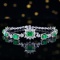 14k Gold 3.17 Ctw Vivid Green Natural Emerald & Diamond Bracelet