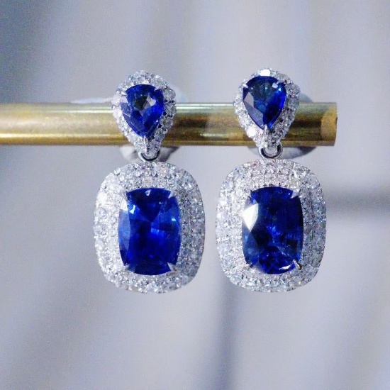 14k Gold 4.23 Ctw Natural Sapphire & Diamond Earrings