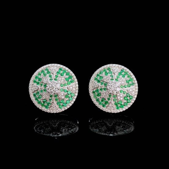14k Gold 1.28 Ctw Natural Emerald & Diamond Earrings