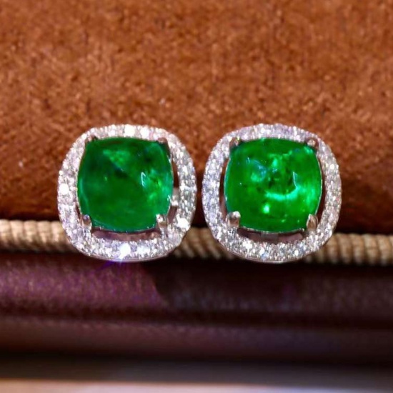 14k Gold 1.75 Ctw Natural Emerald & Diamond Earrings