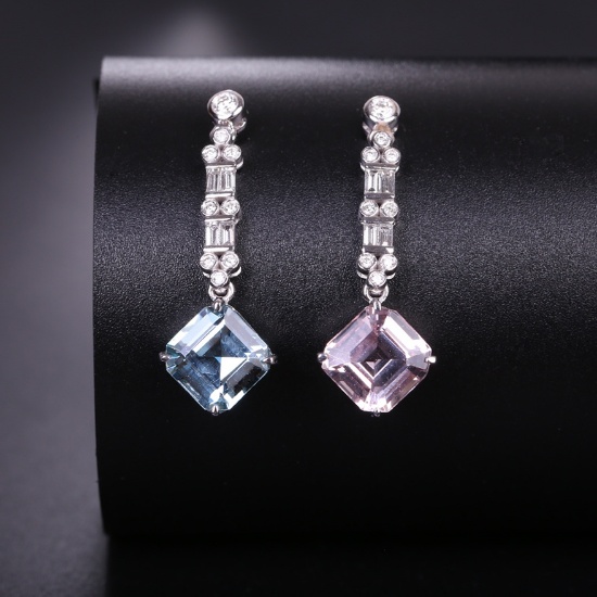 14k Gold 3.67 Ctw Natural Aquamarine & Morganite & Diamond Earrings