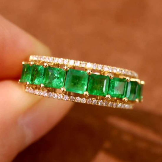 14k Gold 1.54 Ctw Natural Emerald & Diamond Ring