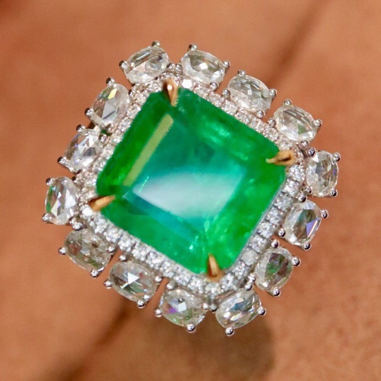 14k Gold 6.04 Ctw Natural Emerald & Diamond Ring/pendant