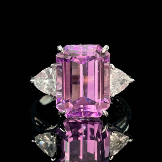 14k Gold 5.75 Ctw Natural Kunzite & Sapphire & Solitaire Ring