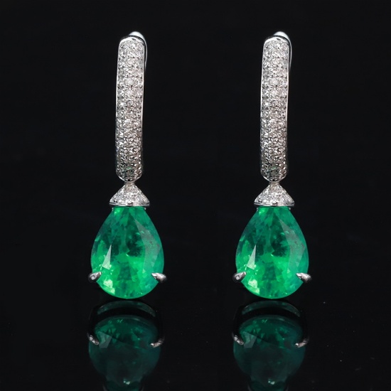 14k Gold 2.91 Ctw Natural Emerald & Diamond Earrings