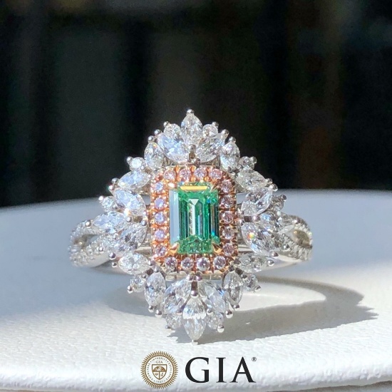 Gia Certified 14k Gold 1.43 Ctw Natural Green Diamond & Diamond Ring/pendant