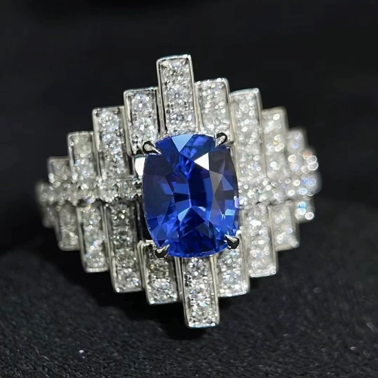 14k Gold 3.10 Ctw Natural Sapphire & Diamond Ring