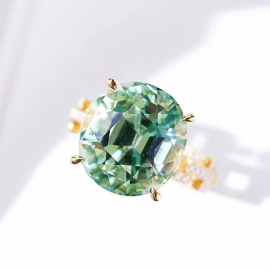 14k Gold 11.45 Ctw Natural Tourmaline & Diamond & Solitaire Ring