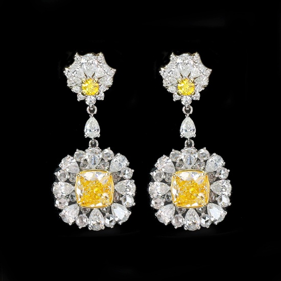 14k Gold 4.68 Ctw Natural Yellow Diamond & Diamond Earrings