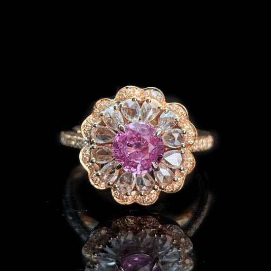 14k Gold 1.44 Ctw Natural Padparadscha Sapphire & Diamond Ring/pendant