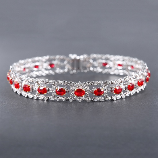 14k Gold 6.59 Ctw Natural Ruby & Diamond Bracelet
