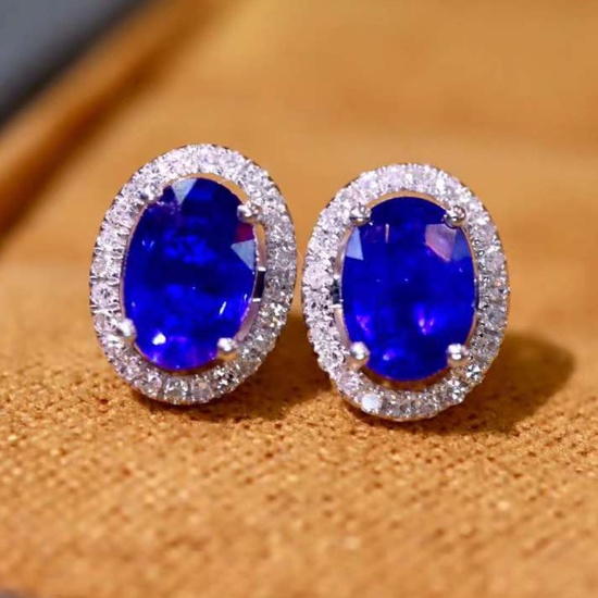 14k Gold 1.35 Ctw Natural Sapphire & Diamond Earrings